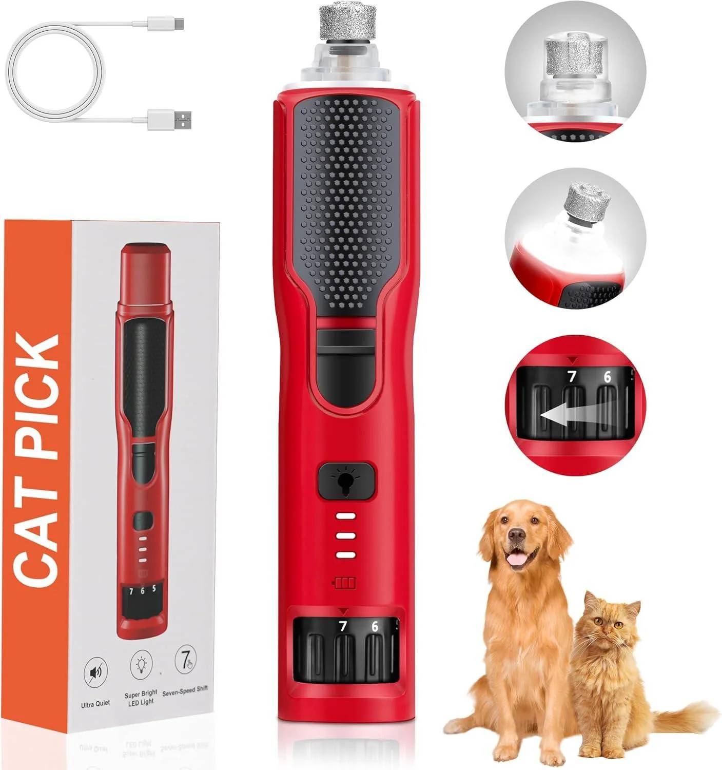 NG10 7-Speed Pet Nail Grinder with LED Light