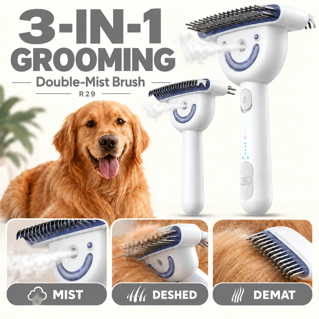 R29 3-in-1 Double-Mist Pet Grooming Brush
